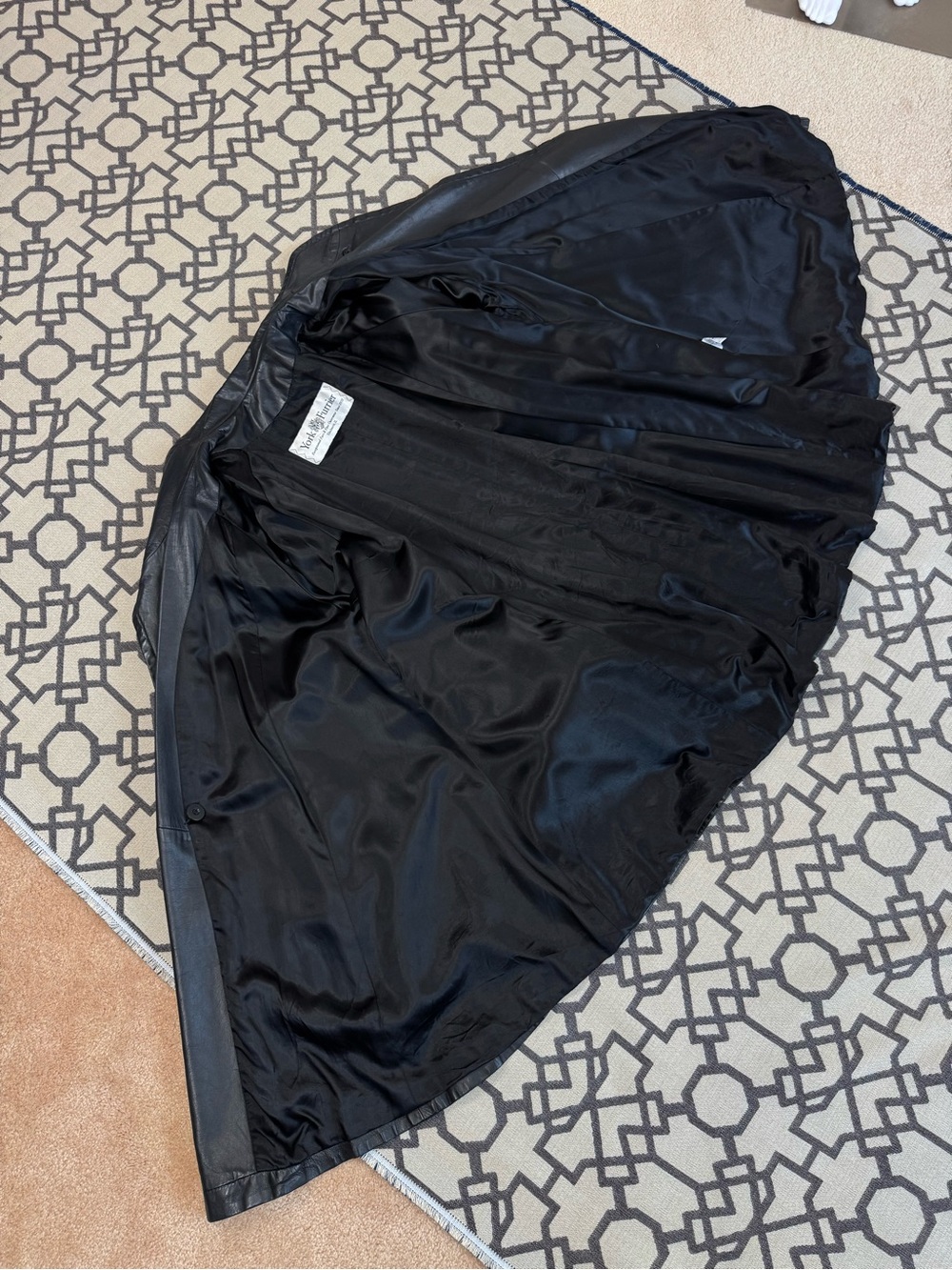 York Furrier Butter Soft Lambskin Leather Coat Black Oversized Y2K A Line Sz S - Picture 10 of 15